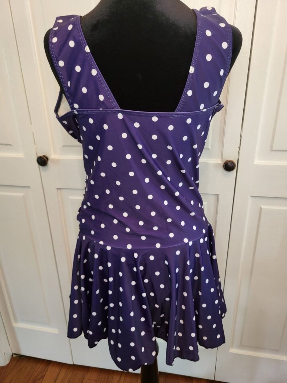 Navy White Polka Dot Retro Inspired Ruched Swim Dress XL Twee Pinup Rockabilly - Picture 2 of 10